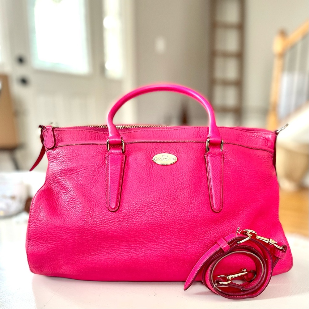 COACH Morgan Two Way Zip Top Tote Leather Crossbody Hot Pink Magenta